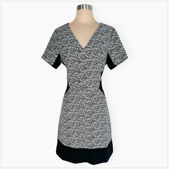 Banana Republic Black Pattern Inset Illusion Slimming Dress NWT NEW 12T 12 Tall - Picture 2 of 5